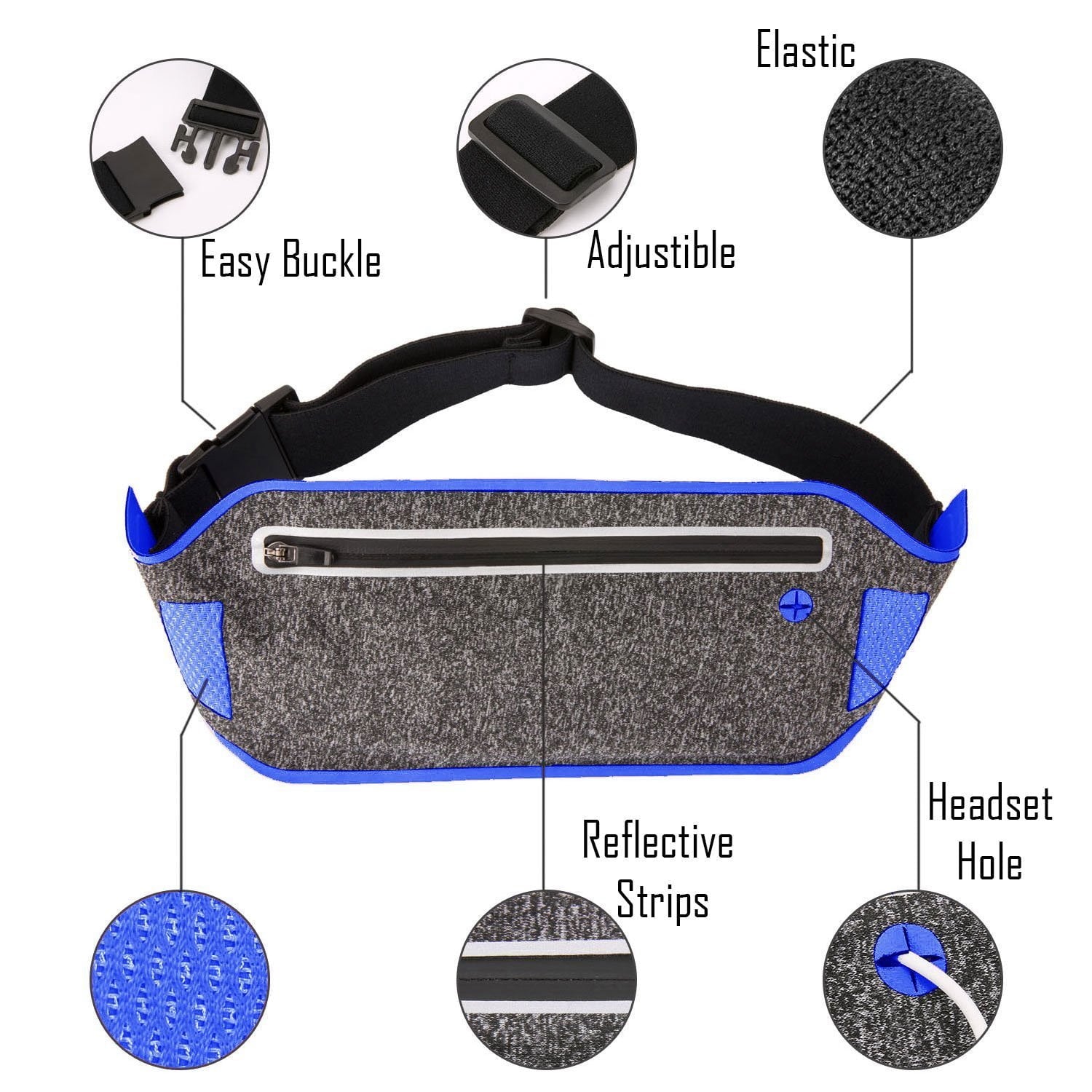 Running Waist Pack, EpicGadget(TM) Lightweight Water Resistant Reflective Runner Belt Sports Fanny Pack Adjustable Waistband (Light Blue)