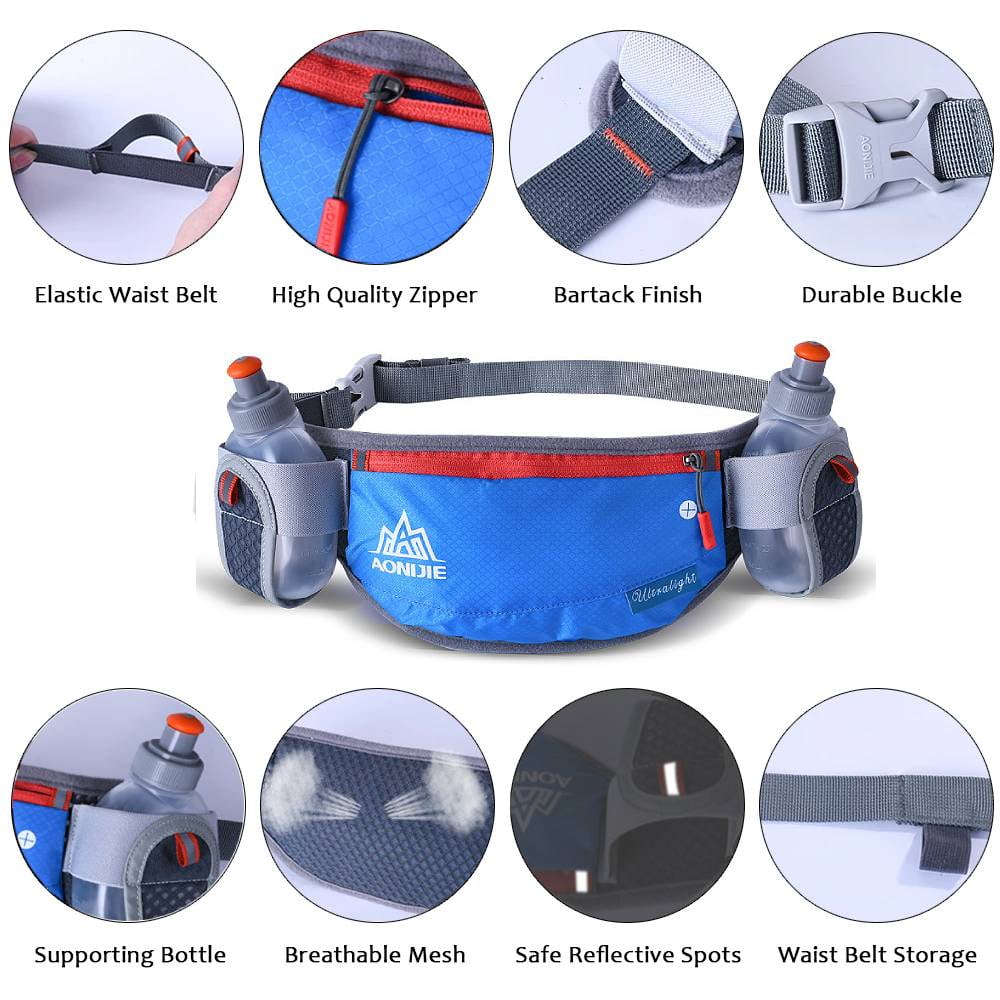AONIJIE Running Hydration Belt with 2 Water Bottles, Bounce-Free Waist Pouch for Runners