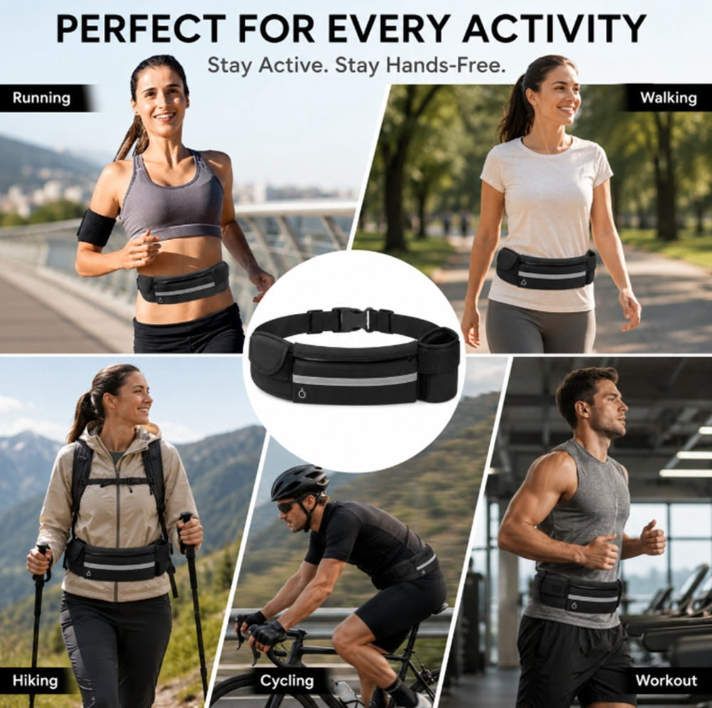 Slim Running Belt Waist Pack, Adjustable Travel Belt Bag for Phone, Keys and Small Essentials, TIKA
