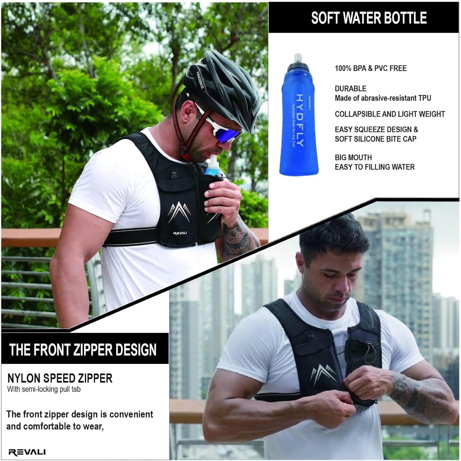 Arsvita Running Vest, Zip Reflective Running Vests with 500ml Hydration Bottle, Adjustable Waistband & Breathable Material, Chest Pack Gear Phone Holder for Running, Men & Women