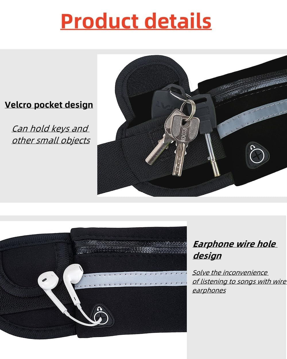 Anti Theft Running Waist Belt, Invisible Pouch for Phone, Reflective Strip & Headphone Jack, Adjustable Waist Pack for Cycling, Travel, and Fitness