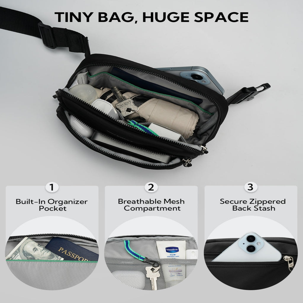 WATERFLY Fanny Pack – Lightweight 2L Nylon Waist Bag for Hiking, Running & Travel | Unisex