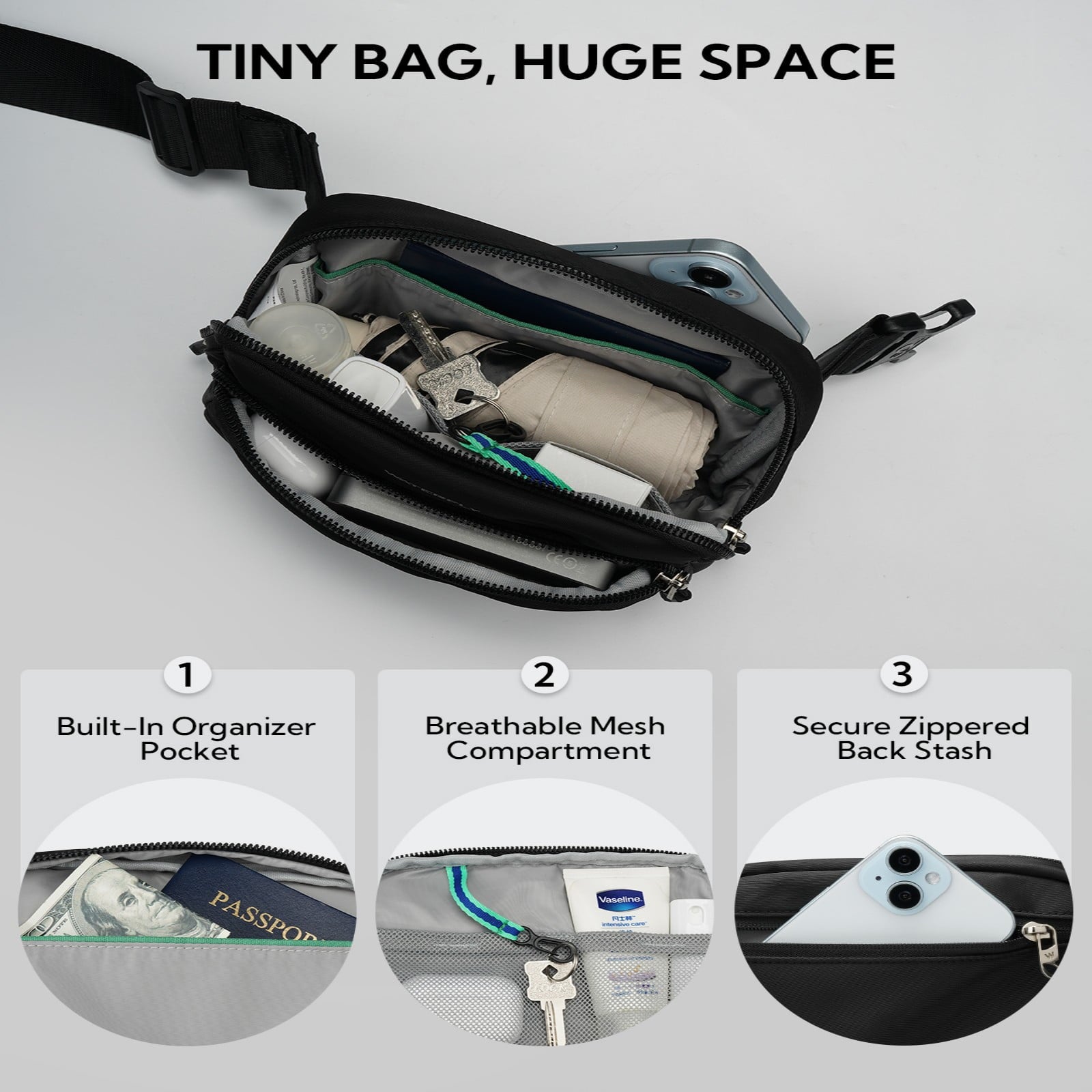 WATERFLY Fanny Pack – Lightweight 2L Nylon Waist Bag for Hiking, Running & Travel | Unisex