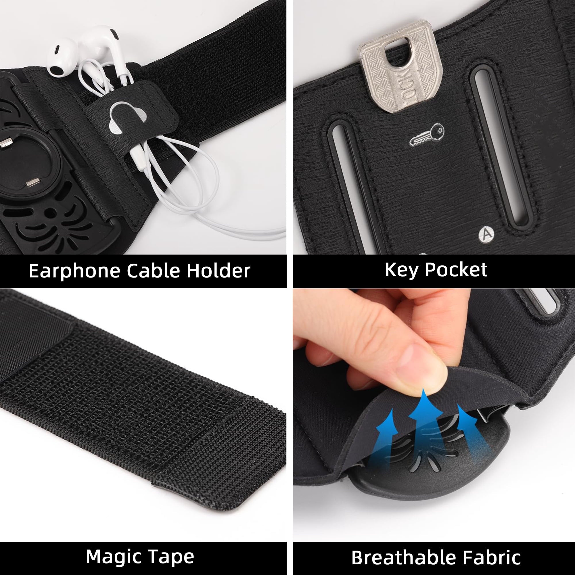 Rotatable Silicone Running Armband – Detachable Phone Holder with Key & Headphone Holder for Outdoor Sports and Exercise