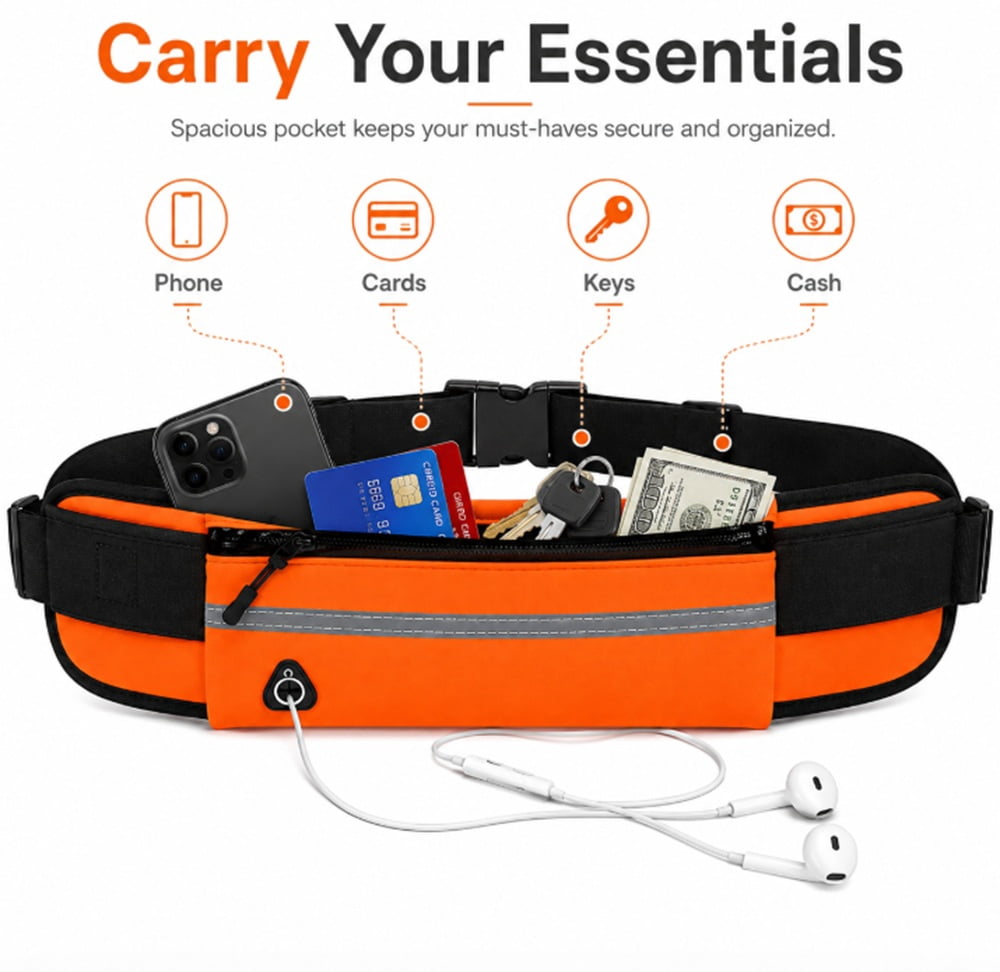 Slim Running Belt Waist Pack, Adjustable Travel Belt Bag for Phone, Keys and Small Essentials, TIKA