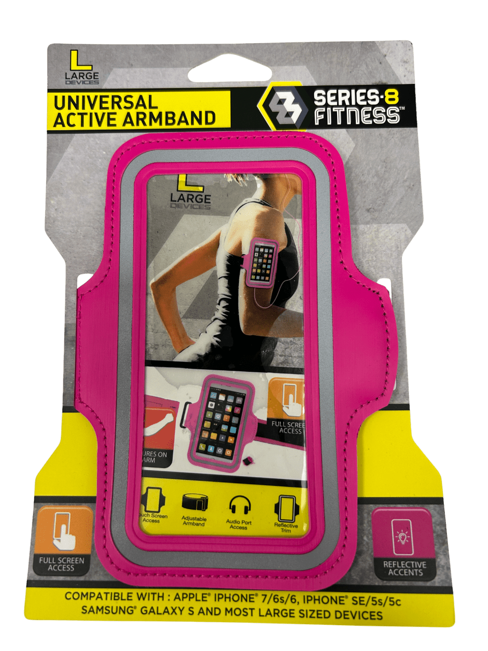 Active Armband L, Adjustable Sport Phone Holder with Touchscreen Cover, Reflective, Compatible with iPhone 7, 6s, 6, SE, 5s, 5c, Samsung Galaxy S, Audio Port Access, Running, Workout Use, Blue