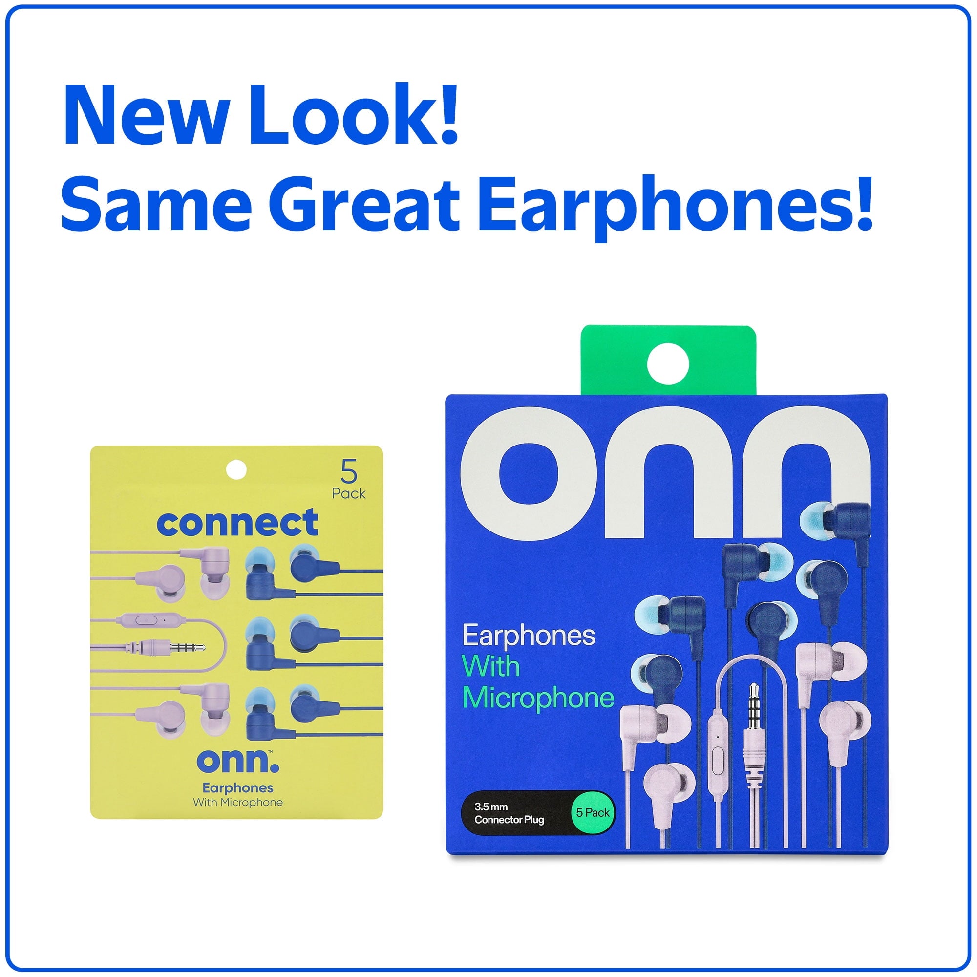 onn 5-Pack Wired Earbuds, Multicolor