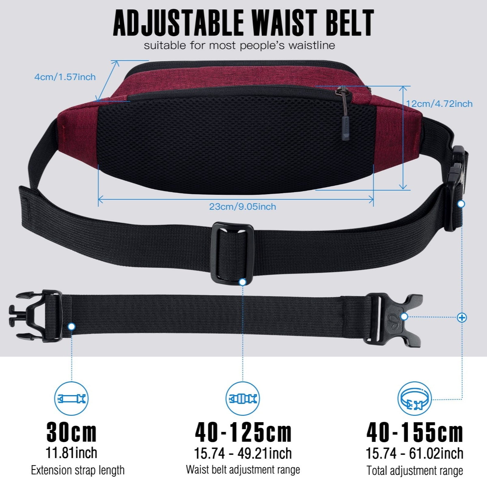 WATERFLY Unisex Lightweight Running Hiking Jogging Nylon Fanny Pack Waist Bag-Dark Blue