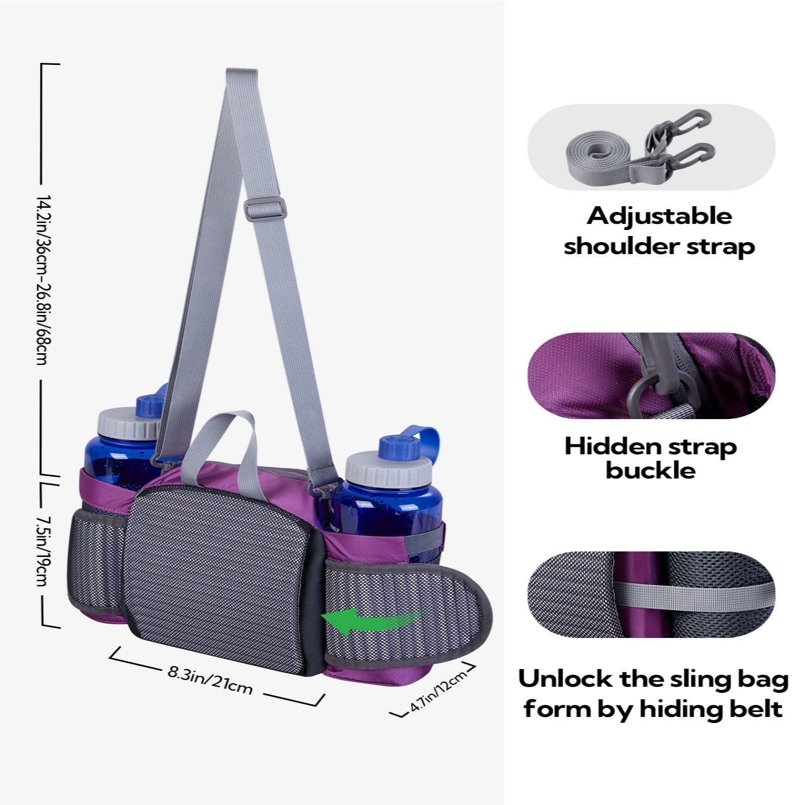 WATERFLY Unisex Large Capacity Hiking with Bottle Holder Nylon Fanny Pack Waist Bag,Gray