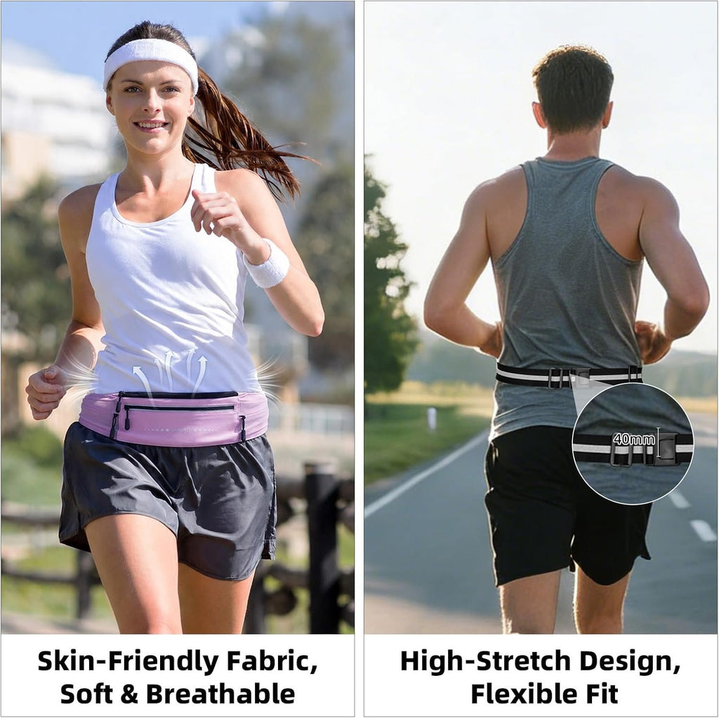 Lightweight Running Belt, Water-Resistant Pack for Women & Men, 4-Zone Organization Fits Up to 7" Phone, Reflective Strips Design for , Jogging, Hiking, Commuting