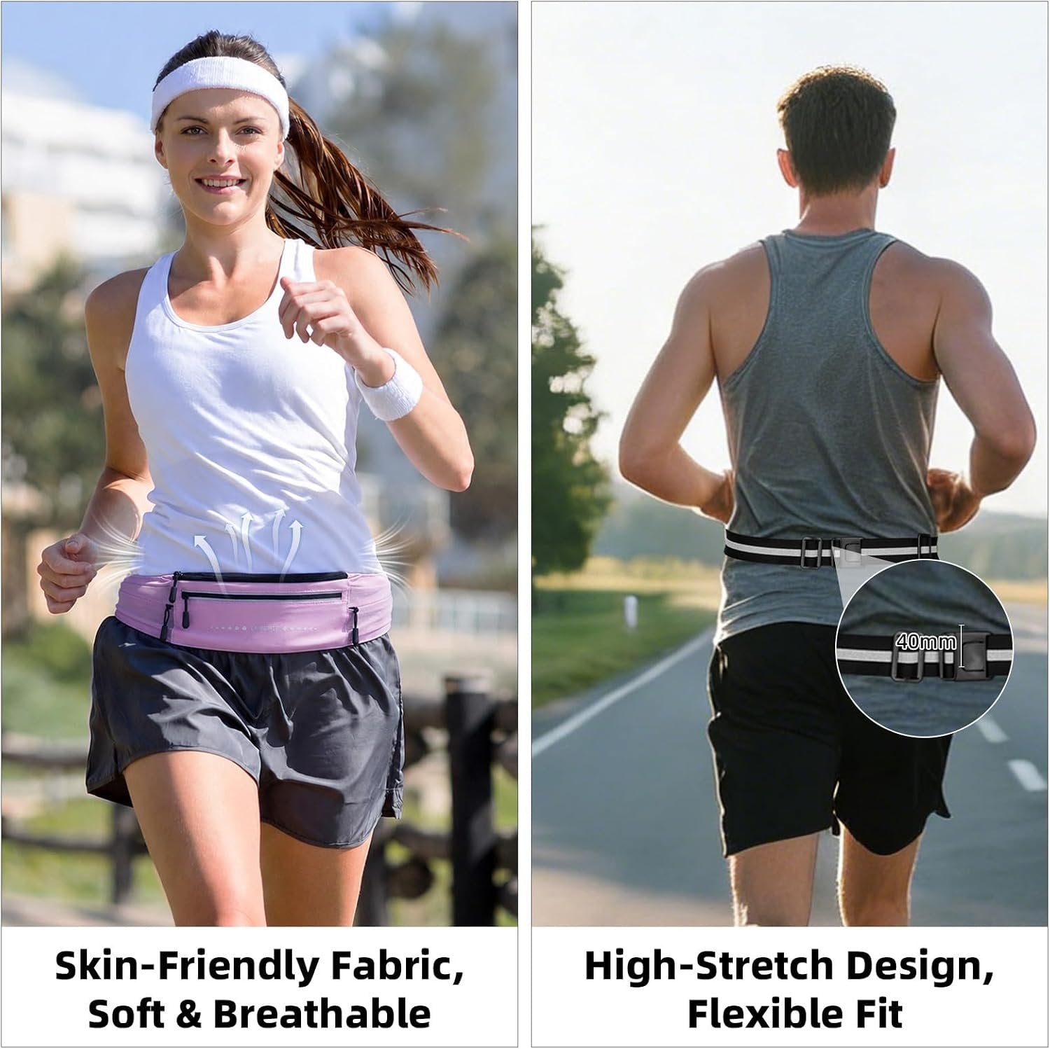Lightweight Running Belt, Water-Resistant Pack for Women & Men, 4-Zone Organization Fits Up to 7" Phone, Reflective Strips Design for , Jogging, Hiking, Commuting