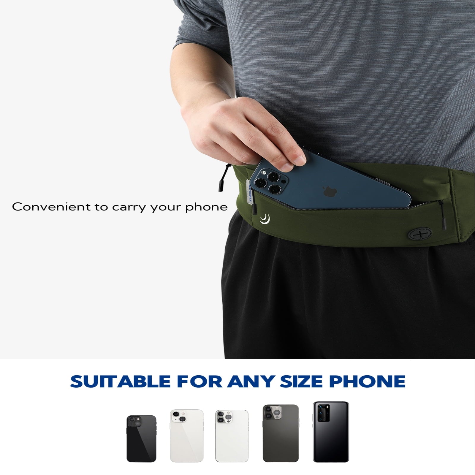 WATERFLY Unisex Adjustable Non-Slip Jogging Exercise Fitness Nylon Running Waist Belt,Black