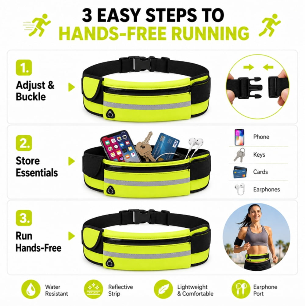 Slim Running Belt Waist Pack, Adjustable Travel Belt Bag for Phone, Keys and Small Essentials, TIKA