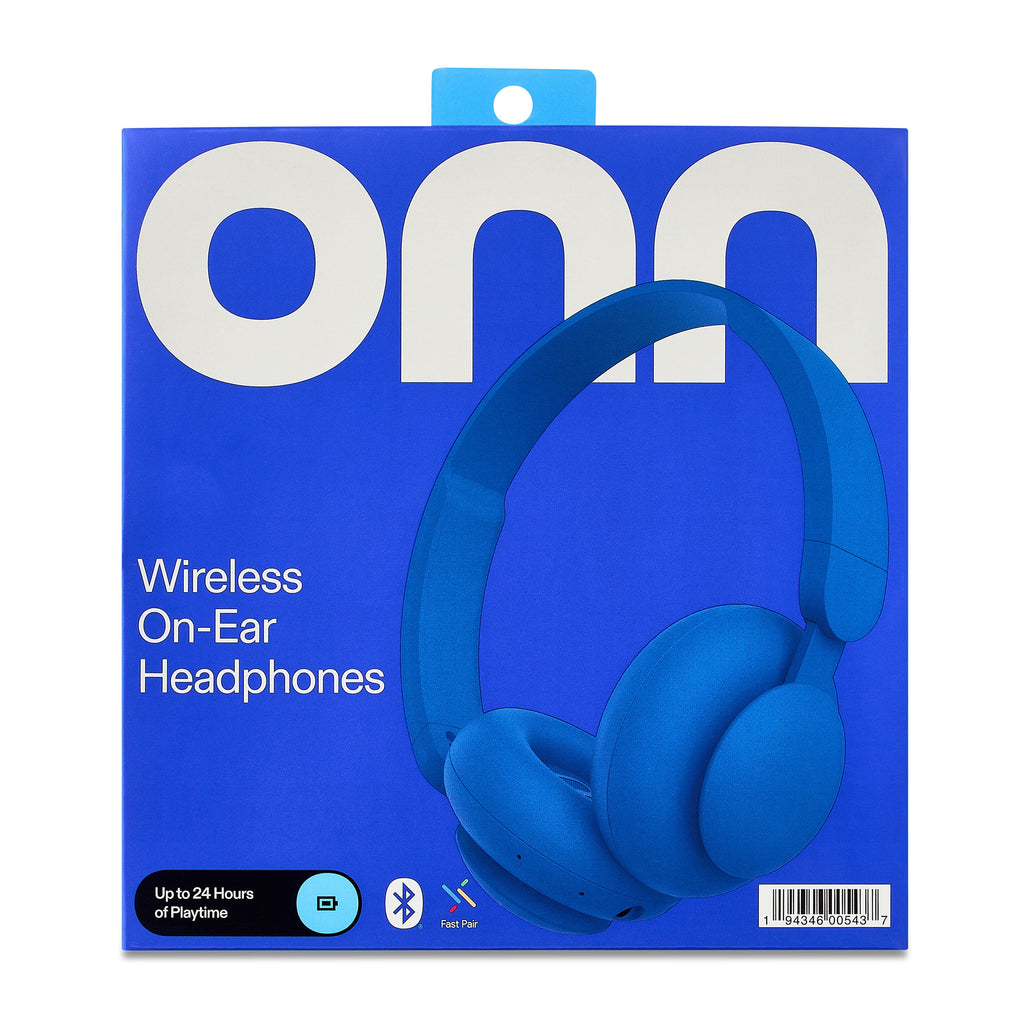 Onn Blue Bluetooth Headphones with Built-in Mic and 24-Hour Playtime