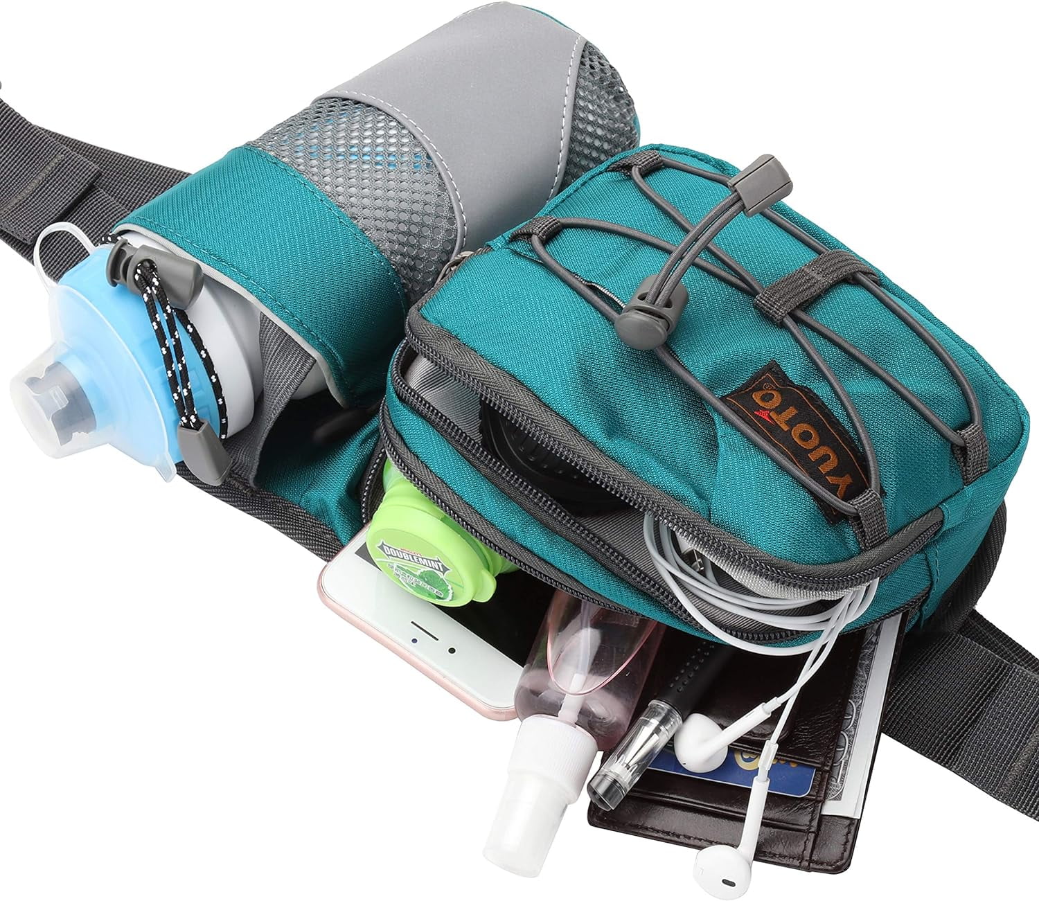 YUOTO Waist Pack Hydration Running Belt with Water Bottle Holder, Blue, 2 Pack
