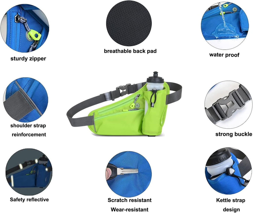 Running Belt Hydration Waist Pack with Water Bottle Holder for Men&Women Outdoor Sports (Black)