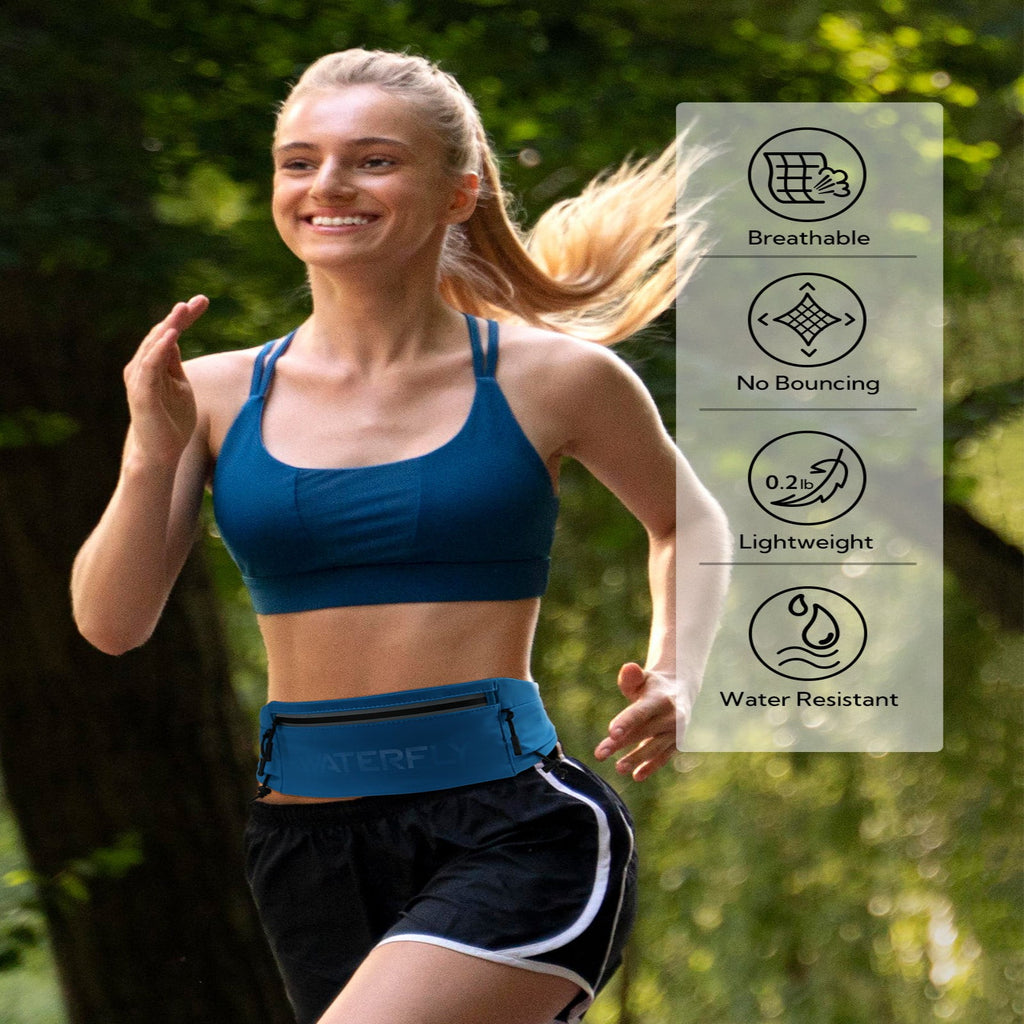 WATERFLY Unisex Adjustable Sports Jogging Fitness Nylon Running Waist Belt Band,Black