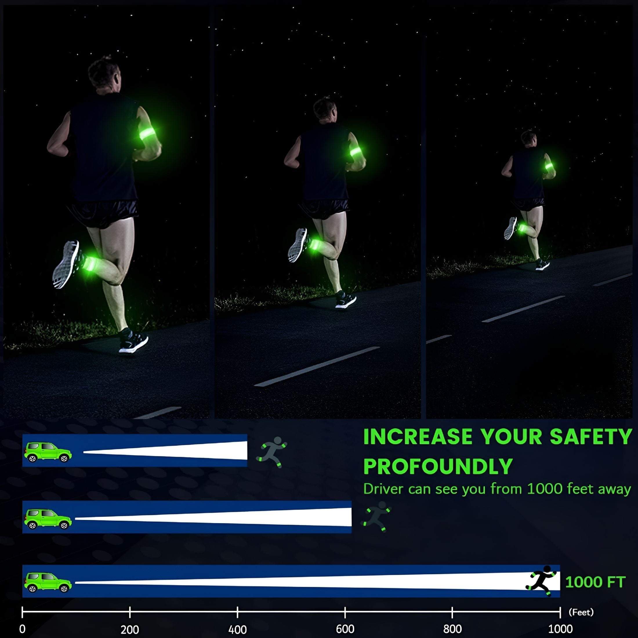 HIBIBUD Light Up LED Armband for Running Walking at Night, Reflective Arm Bands for Runners, Rechargeable Jogging Lights, High Visibility Night Running Safety Gear Adjustable Running - Green