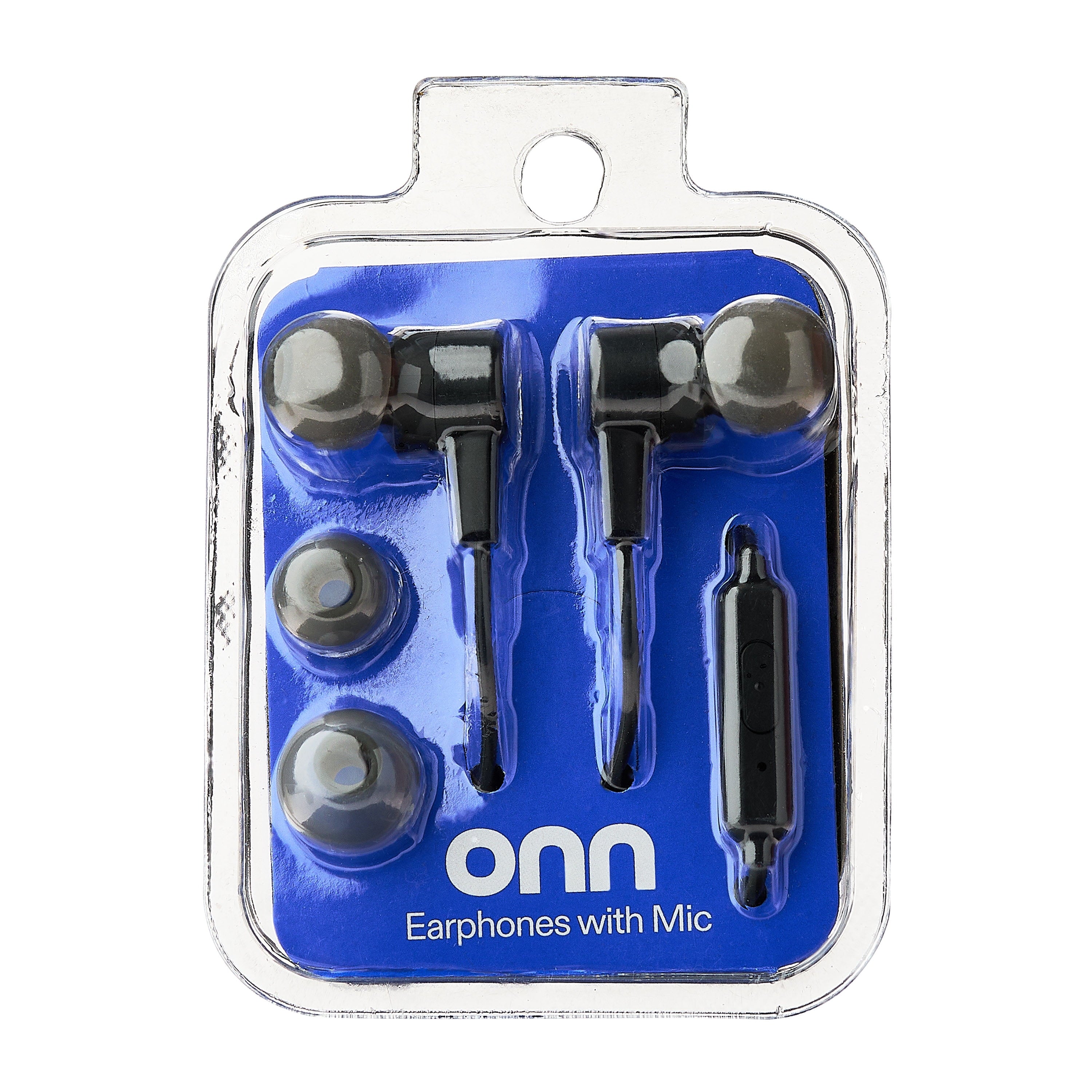 Onn Wired Earphones with Mic and 3.5mm Plug in Black - High-Quality Sound and Comfortable Silicone Ear Tips