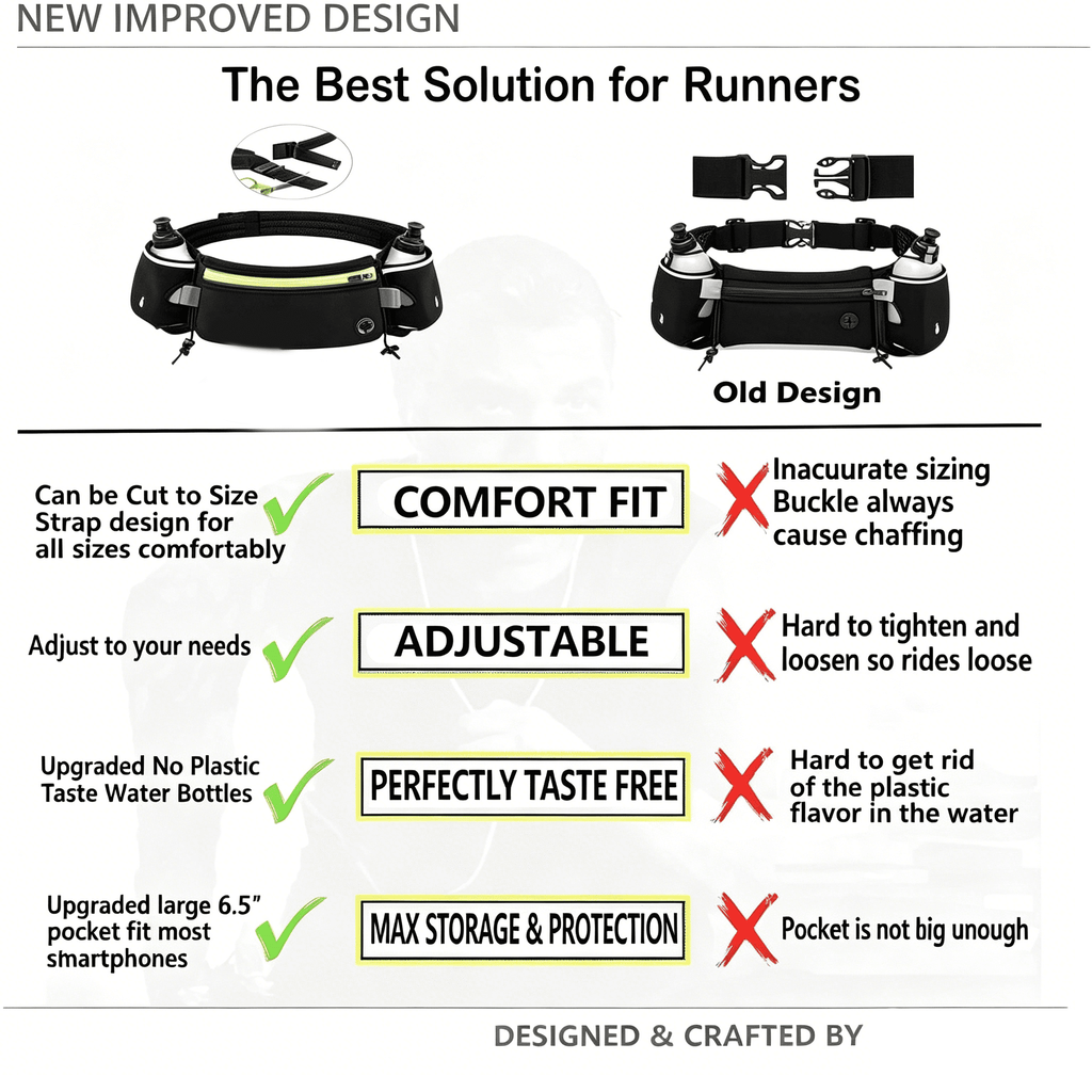 GASTROPOD Hydration Running Belt with Water Bottle,Running Fanny Pack for Phone and Wallet Holder,Running Bag Runners Essentials Accessories Marathon Triathlon Walking Jogging Gear