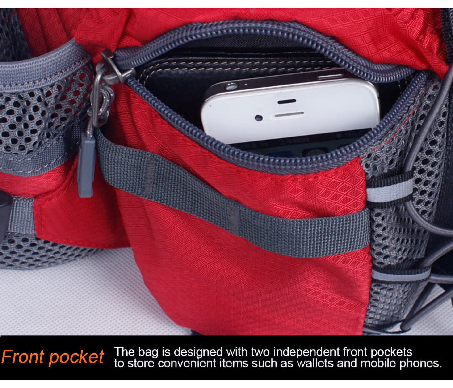 Running Bags Outdoor Fanny Pack Hiking Camping Biking Waterproof Waist Pack 2 Water Bottle Holder Sports Bag for Women Men Black