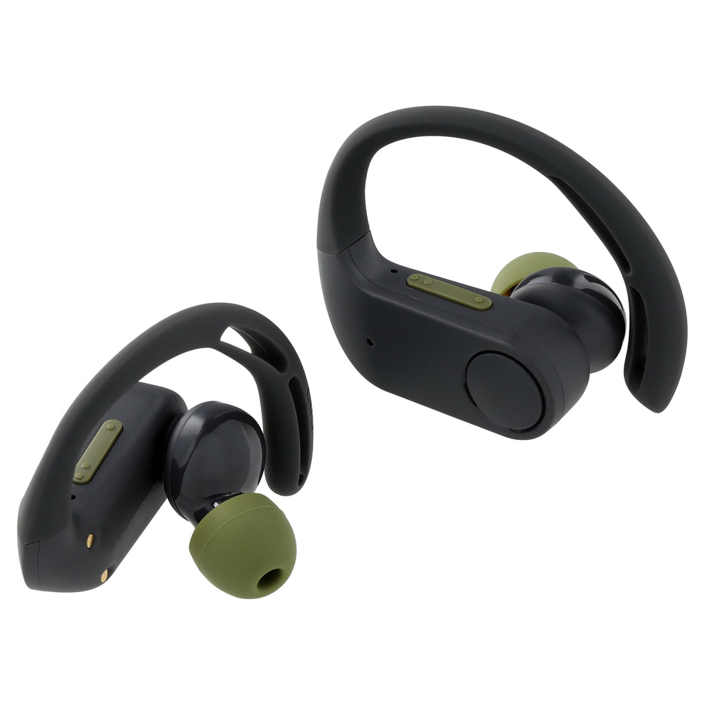 onn Wireless Sport Earbuds with Comfort Grip Ear Hooks, Black