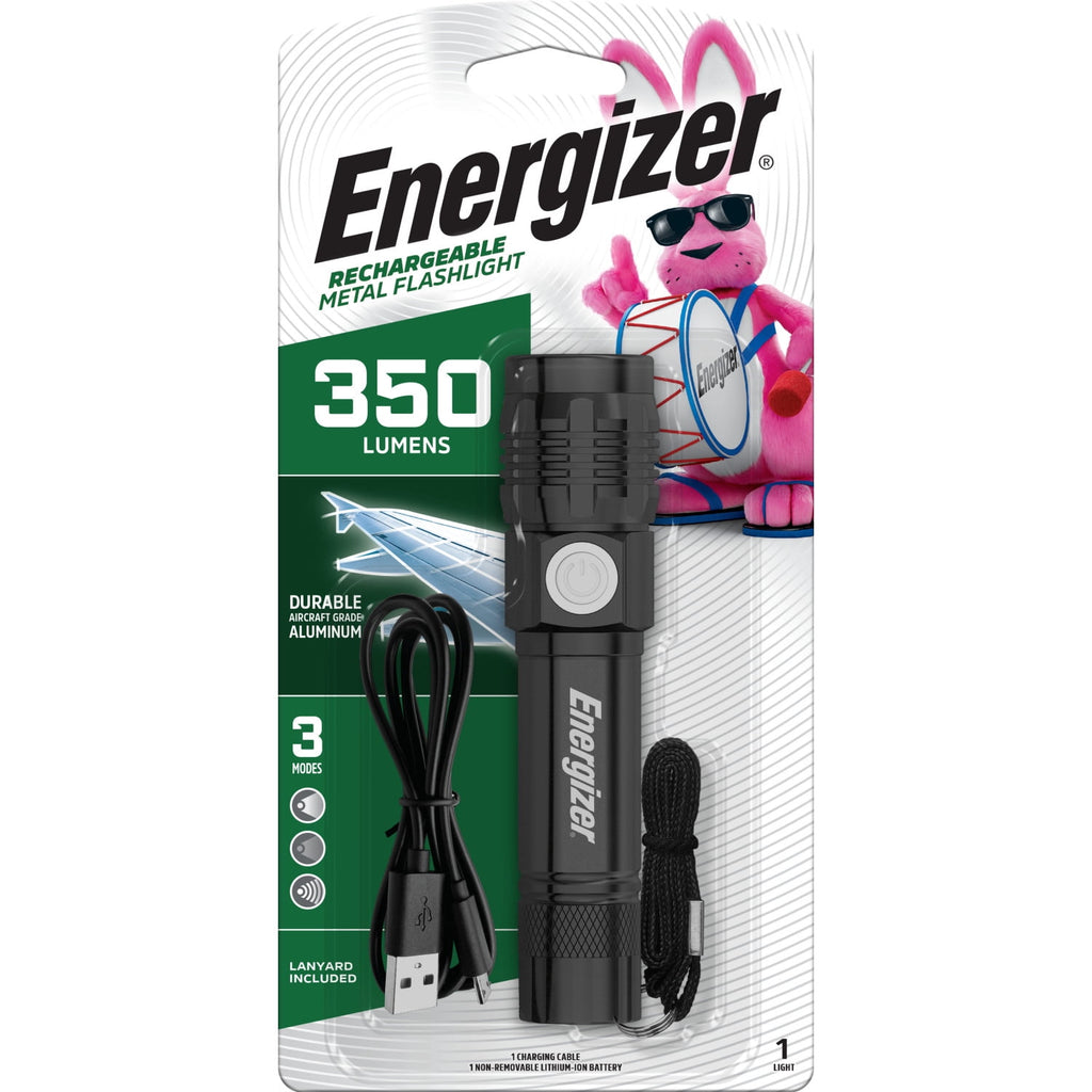 Energizer LED Rechargeable Flashlight - 350 Lumens with USB Cable, Durable Metal Light for Camping, Emergency, Running & Hunting