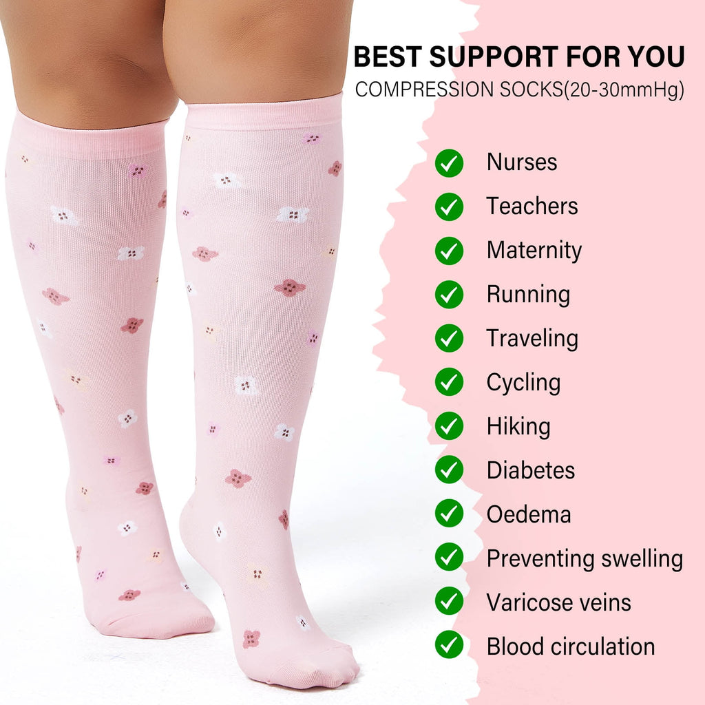 2 Pairs Wide Calf Compression Socks for Women Men AMITOFO Circulation 20-30mmHg Plus Size Knee High Support Stockings for Medical | Circulation | Nurses | Running | Travel, Black 4XL