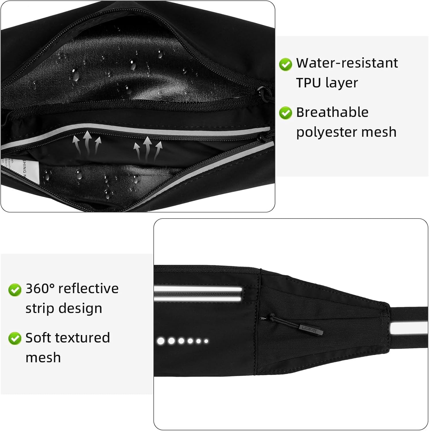 Lightweight Running Belt, Water-Resistant Pack for Women & Men, 4-Zone Organization Fits Up to 7" Phone, Reflective Strips Design for , Jogging, Hiking, Commuting