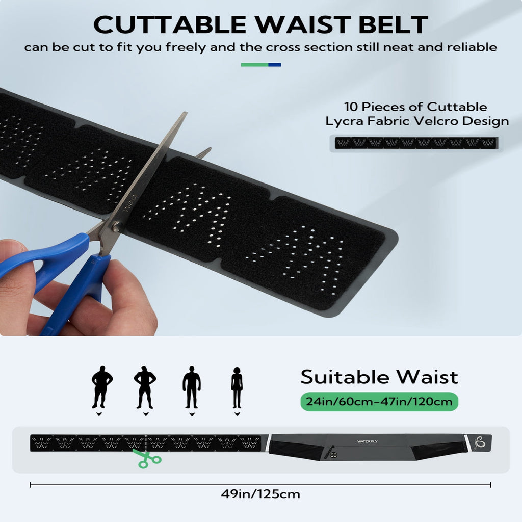WATERFLY Unisex Adjustable Hiking Jogging Fitness Nylon Running Waist Belt,Black