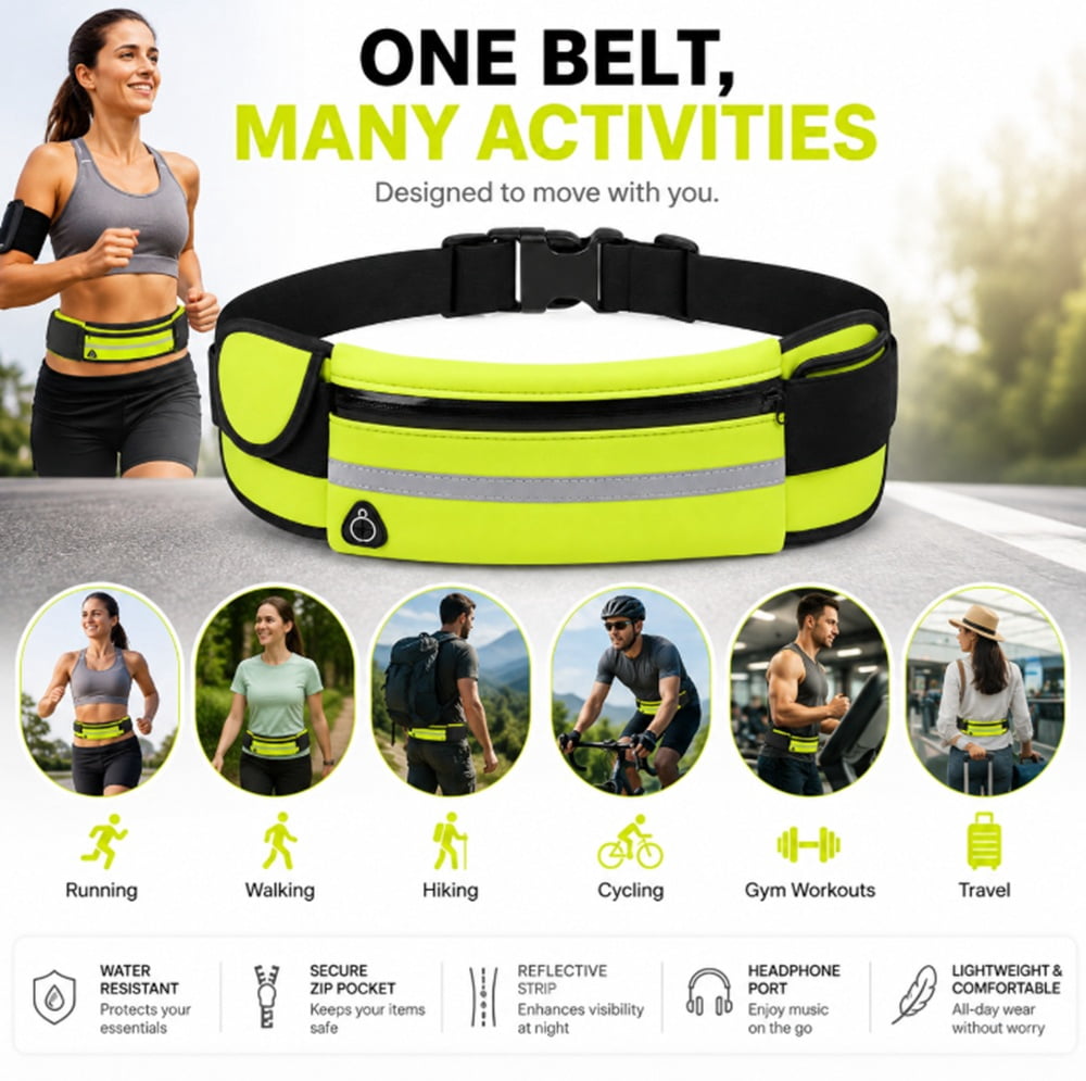Slim Running Belt Waist Pack, Adjustable Travel Belt Bag for Phone, Keys and Small Essentials, TIKA