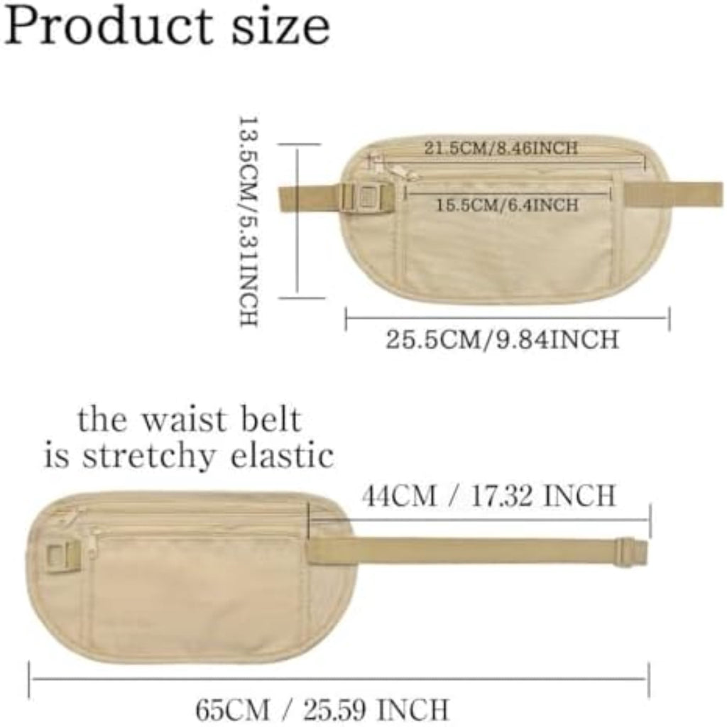 Nylon RFID Blocking Money Belt, Hidden Anti-theft Waist Fanny Pack with Adjustable Buckle, Under Clothes Travel Running Hiking Pouch for Men Women (Khaki)