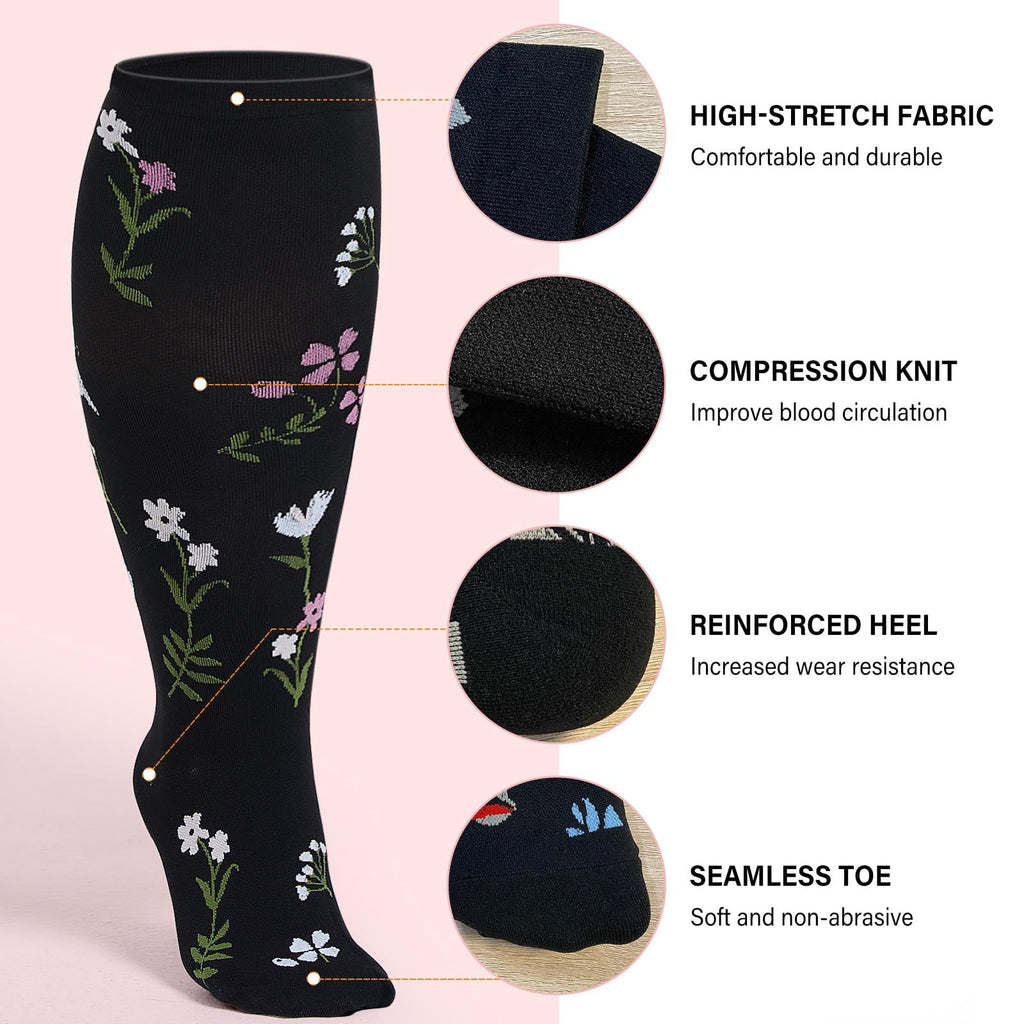2 Pairs Wide Calf Compression Socks for Women Men AMITOFO Circulation 20-30mmHg Plus Size Knee High Support Stockings| Circulation | Nurses | Running | Travel,Beige Black 4XL