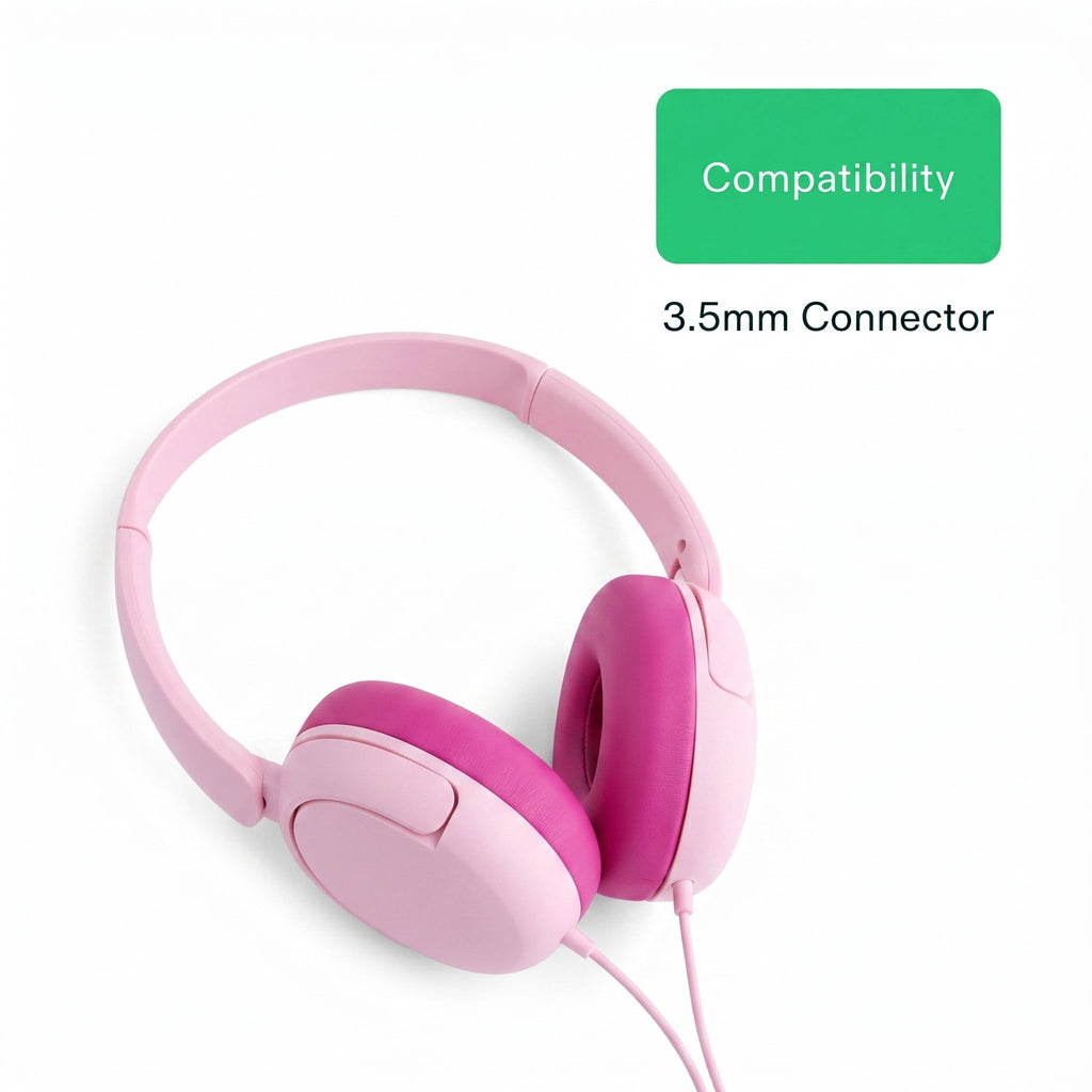 onn On-Ear Headphones with 3.5 mm Connector, Pink