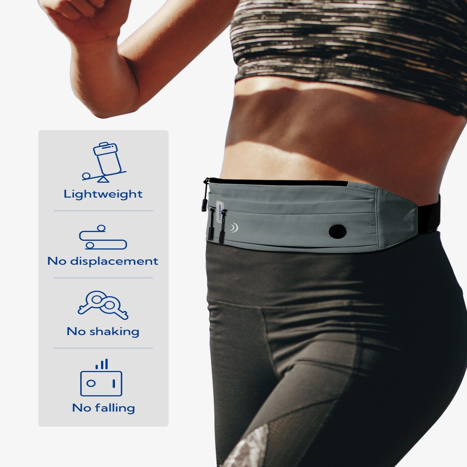 WATERFLY Unisex Adjustable Non-Slip Jogging Exercise Fitness Nylon Running Waist Belt,Black