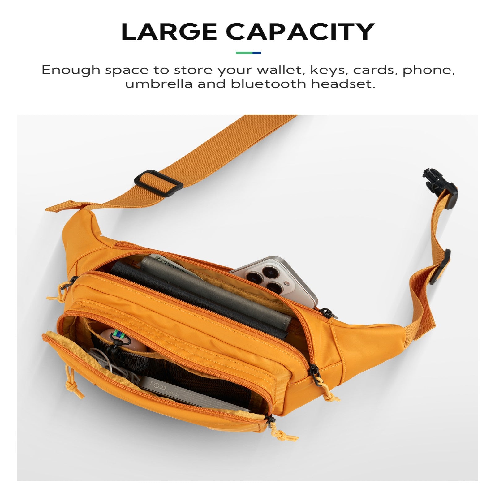 WATERFLY Unisex Large Capacity Walking Travel Nylon Fanny Pack Waist Bag,Yellow