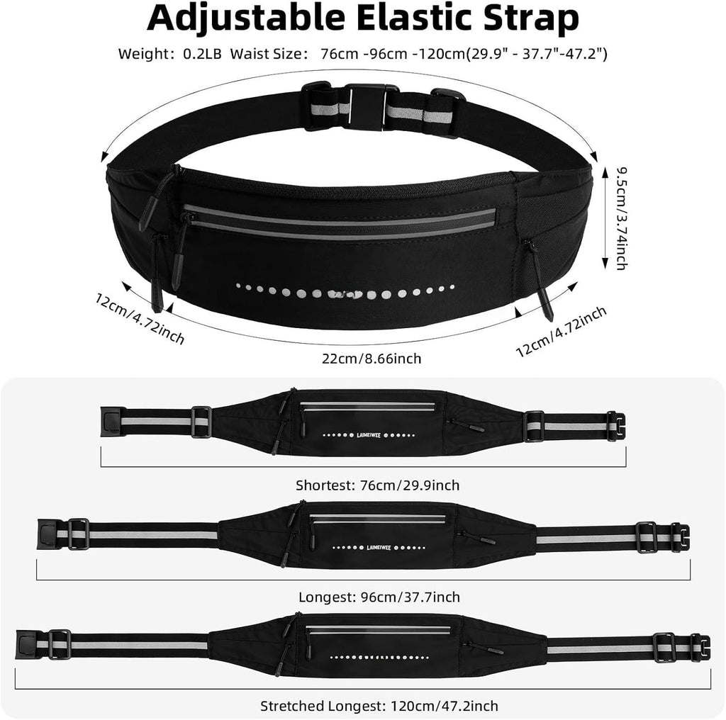 Lightweight Running Belt, Water-Resistant Pack for Women & Men, 4-Zone Organization Fits Up to 7" Phone, Reflective Strips Design for , Jogging, Hiking, Commuting
