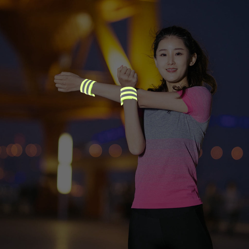 Luxshiny 4 Pairs Reflective Running Bands with Easy Wear Design for Nighttime Outdoor Safety and Visibility