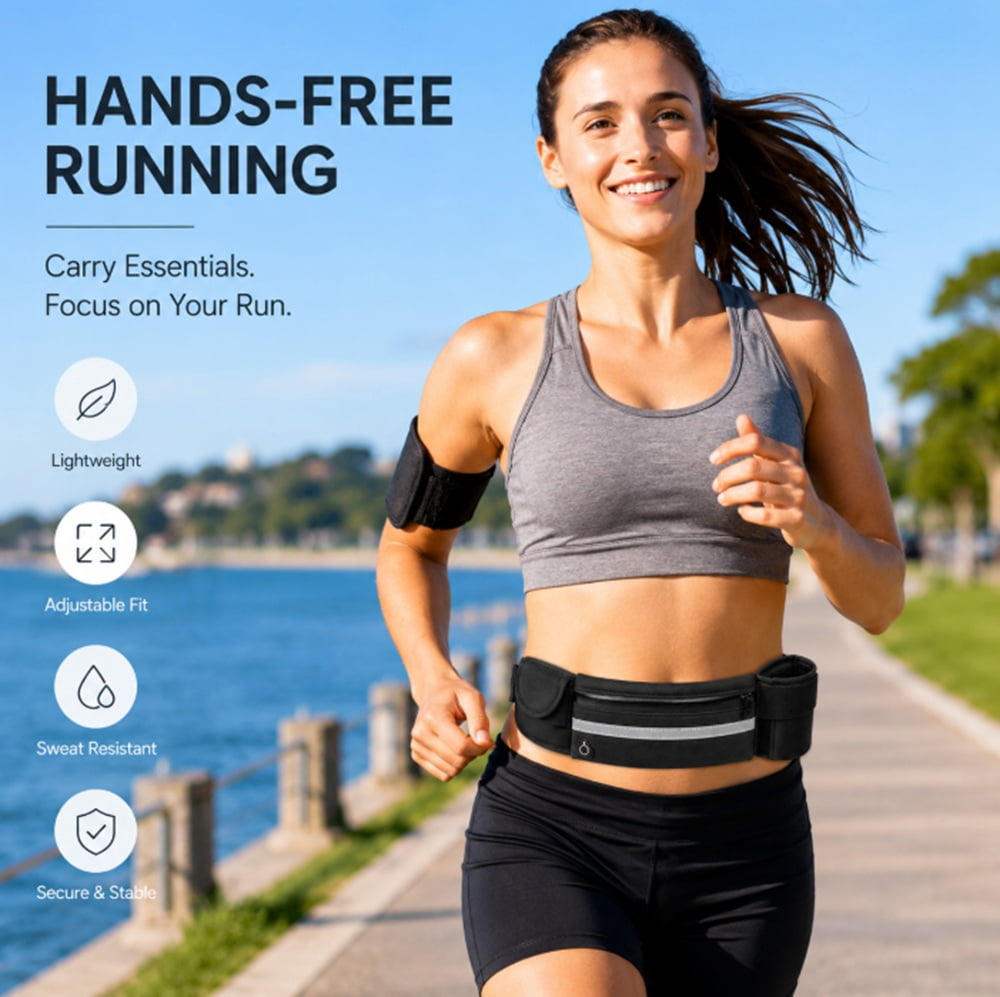 Slim Running Belt Waist Pack, Adjustable Travel Belt Bag for Phone, Keys and Small Essentials, TIKA