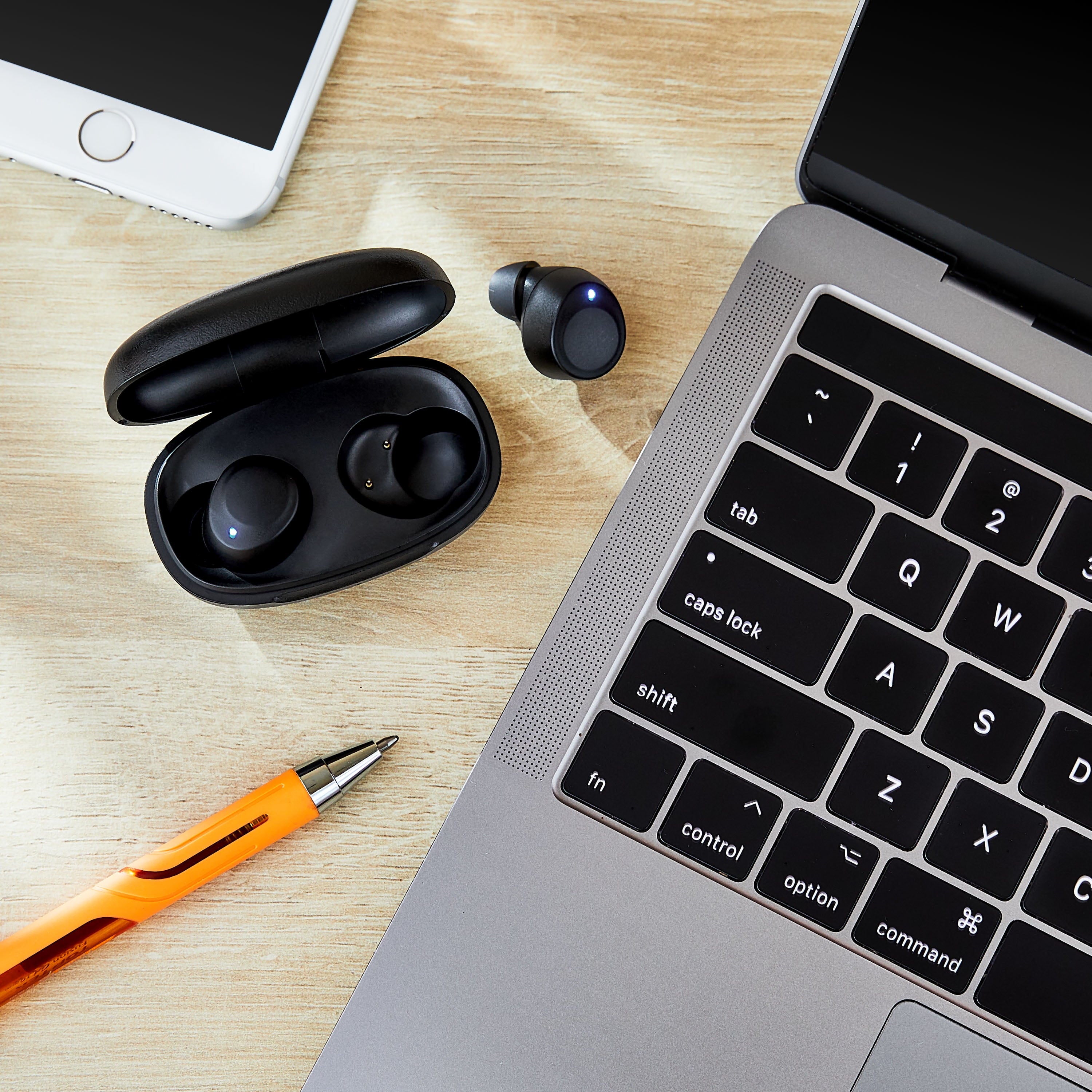 Onn Bluetooth Earphones with Charging Case and Touch Control, Black