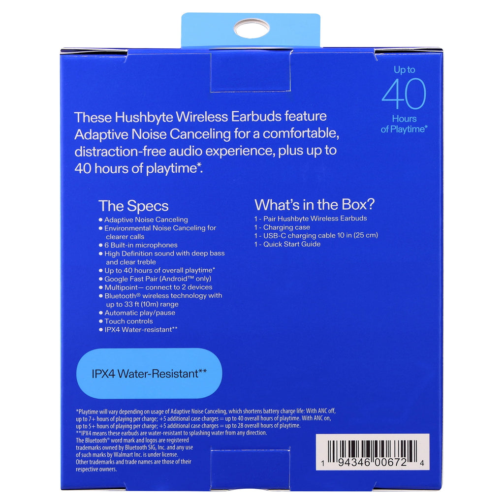 onn Hushbyte Wireless Earbuds, Black