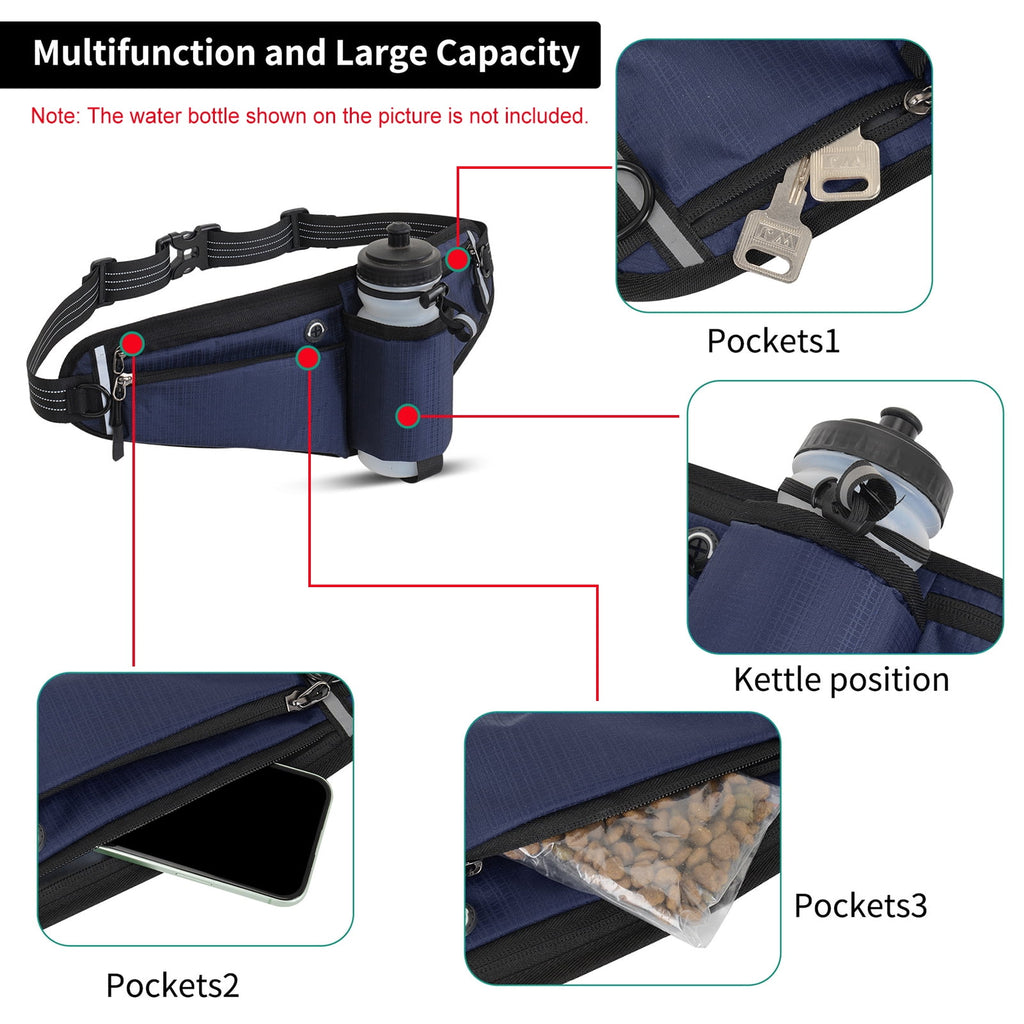 NFTIGB Running Belt Waist Pack Adjustable Hydration Bag with Water Bottle Holder for Runners Men Women, Black (10.63 inches / 27 cm)