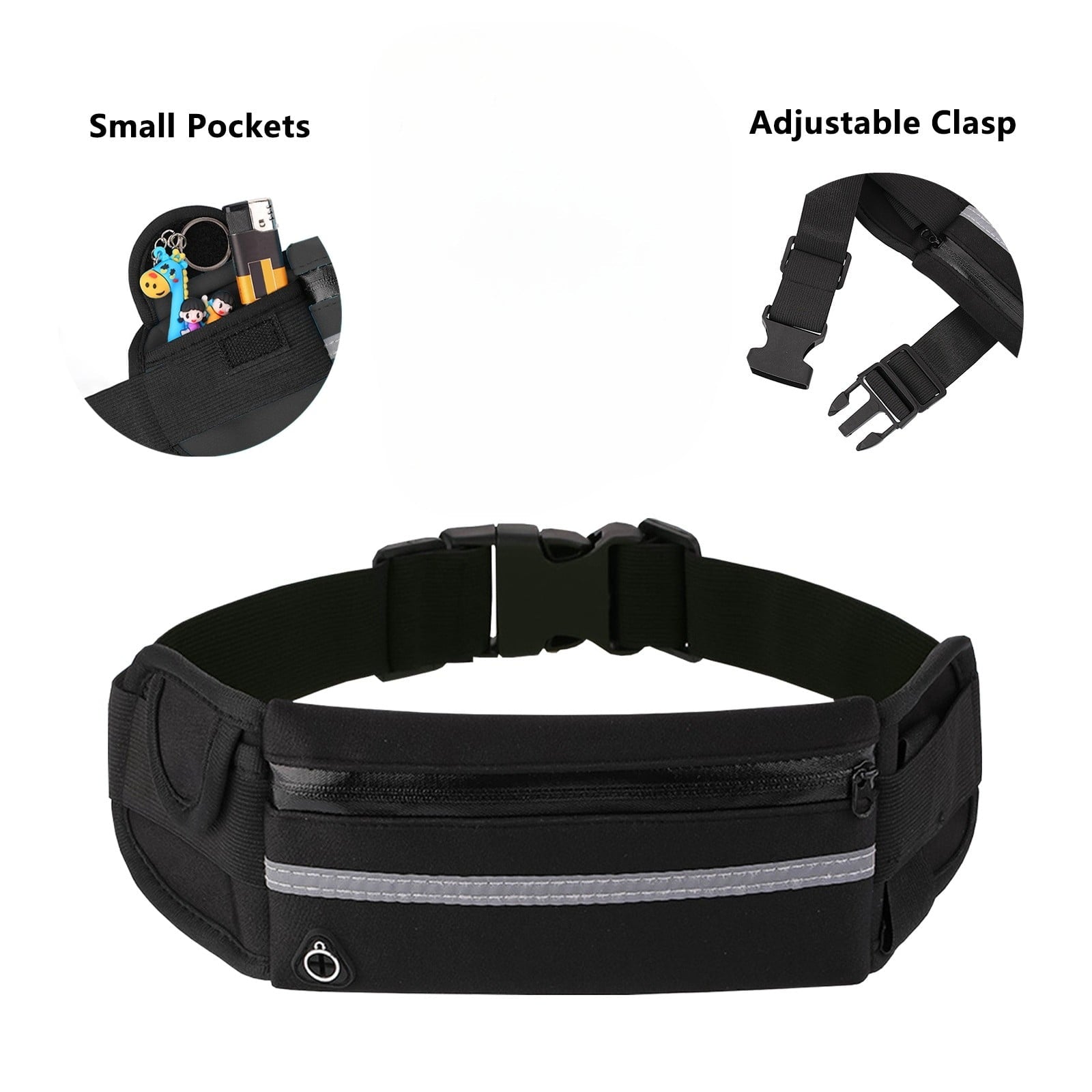 Waterproof Running Belt with Phone Holder and Water Bottle Pouch, Reflective Fitness Waist Pack for Men Women, Adjustable Sports Waist Bag for Hiking Cycling Marathon Gym Workout Outdoor Activities