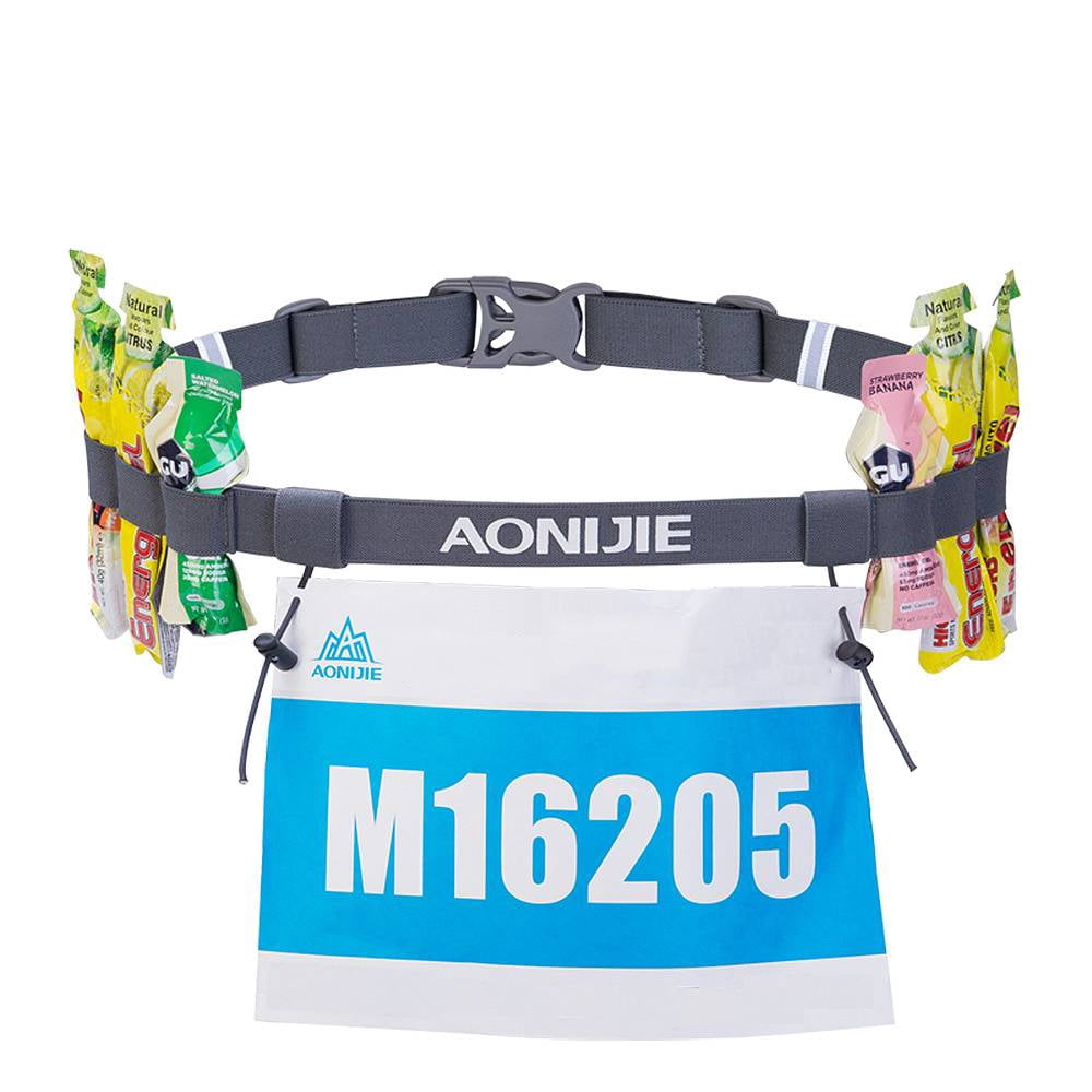 AONIJIE 2Pcs Triathlon Running Race Number Belt Adjustable Bib Holder with 6 Energy Gel Loops, Black