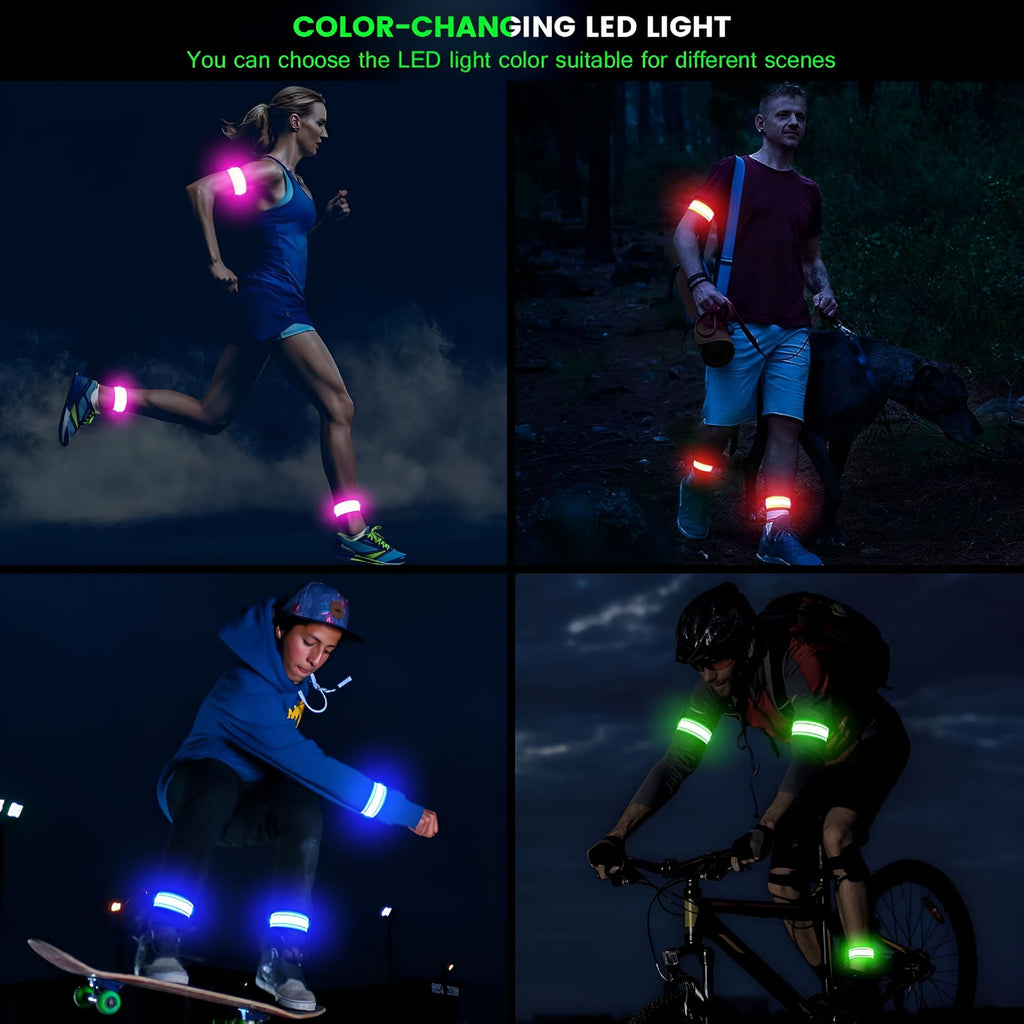 HIBIBUD Light Up LED Armband for Running Walking at Night, Reflective Arm Bands for Runners, Rechargeable Jogging Lights, High Visibility Night Running Safety Gear Adjustable Running - Green