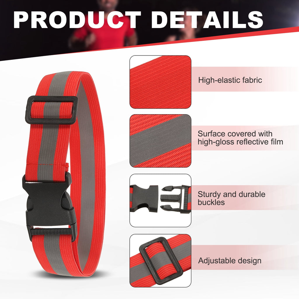 Uxcell Reflective Safety Belt, Adjustable High Visibility Glow Belt Outdoor Running Gear Accessories Fit For (Running/Walking/Cycling), 43.3 x 1.6" & 2 Pcs & Bright Red