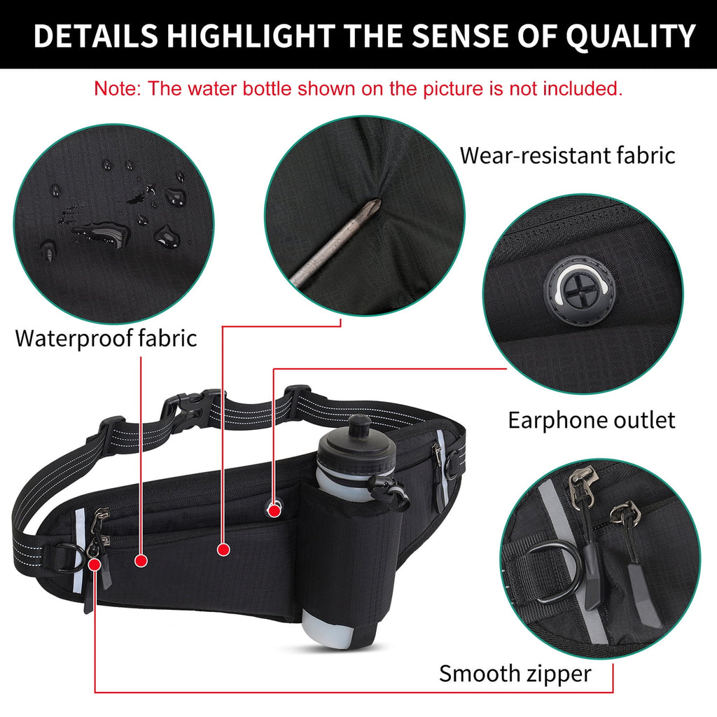 NFTIGB Running Belt Waist Pack Adjustable Hydration Bag with Water Bottle Holder for Runners Men Women, Black (10.63 inches / 27 cm)