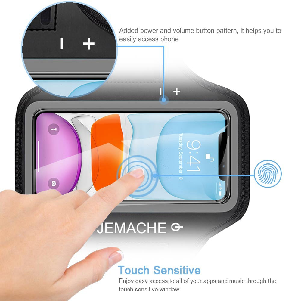 iPhone 16 15 14 13 Pro Armband, JEMACHE Water Resistant Gym Running Workouts Arm Band for iPhone 11 12 13 14 15 16, 11/12/13/14/15/16 Pro