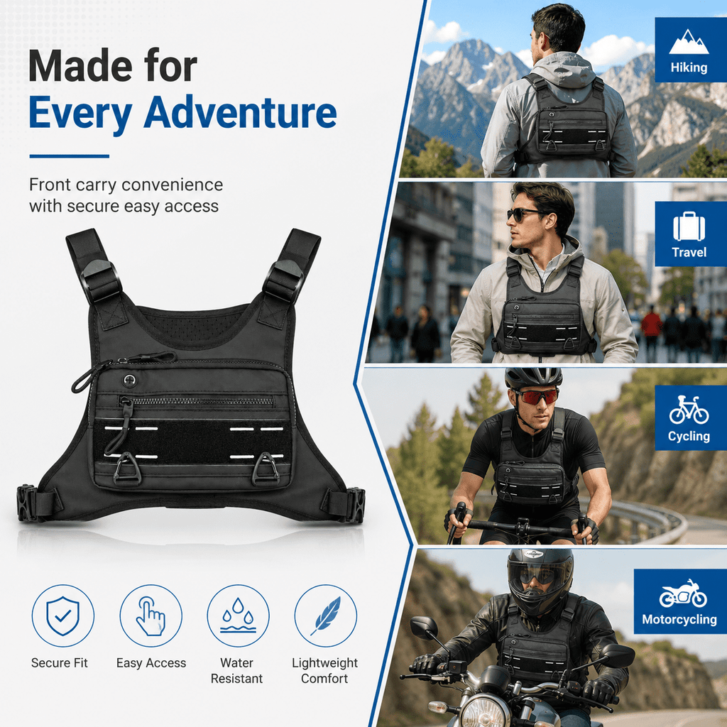 Sports Chest Bag for Men Water Resistant Lightweight Front Running Vest Bag With Phone Holder & Extra Storage for Workouts Cycling Black