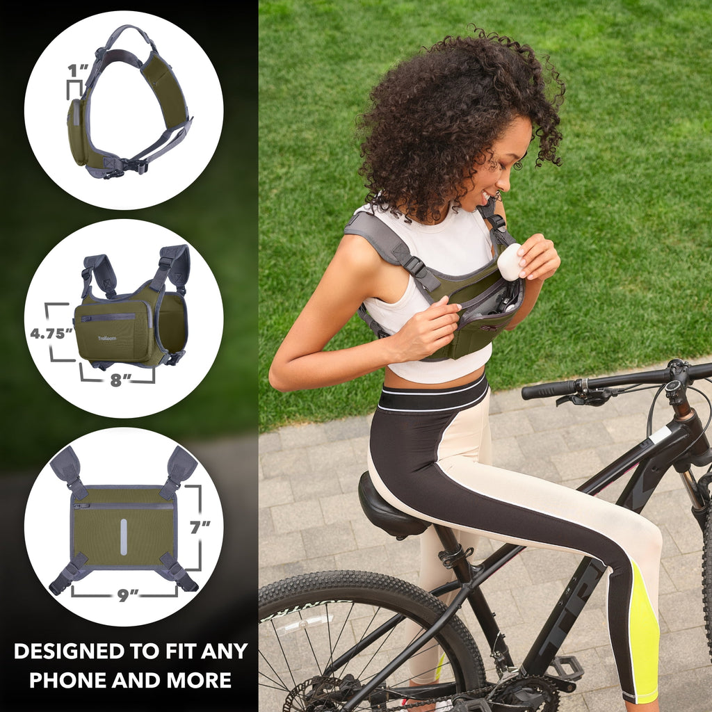 Running Chest Pack, Reflective Vest, Water Repellent, Phone Holder, Workout Bag for Runners, Cycling, Biking, EDC Pouch, Jogging Carrier, Hidden Pocket, Men & Women, Lightweight